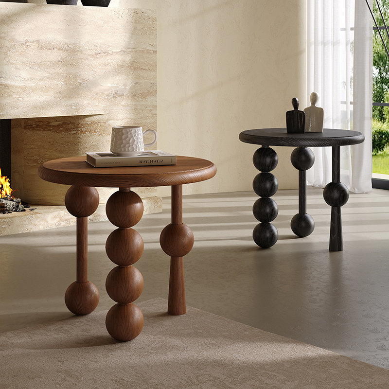 Italian light luxury ash wood side table vintage quiet style home small apartment